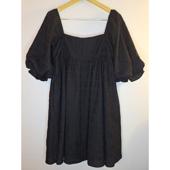 SWEET LEMON Black Puff Sleeve Babydoll Mini Dress Sz M Whimsy Goth Witchy Mature - Picture 1 of 11